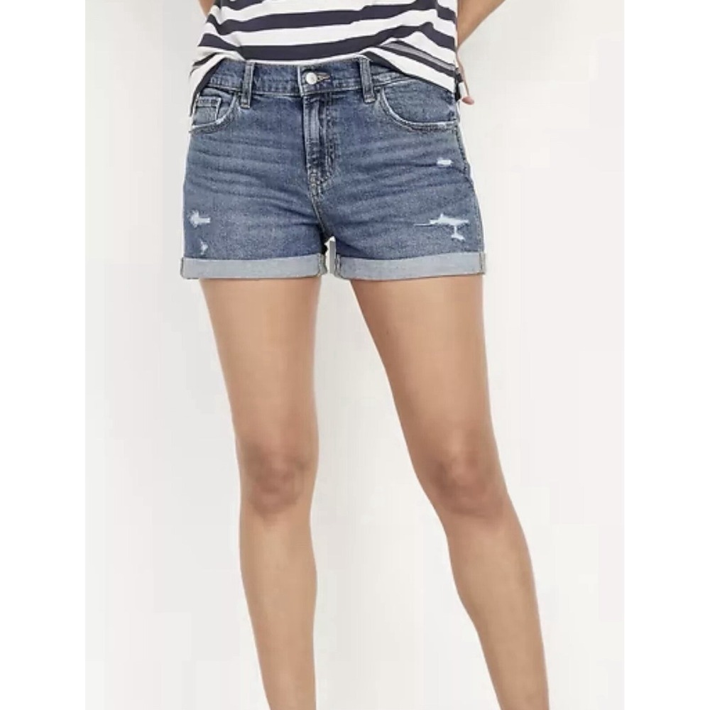 Old Navy Womens Boyfriend Short Mid Rise Distressed Denim Cuffed Blue Size 10